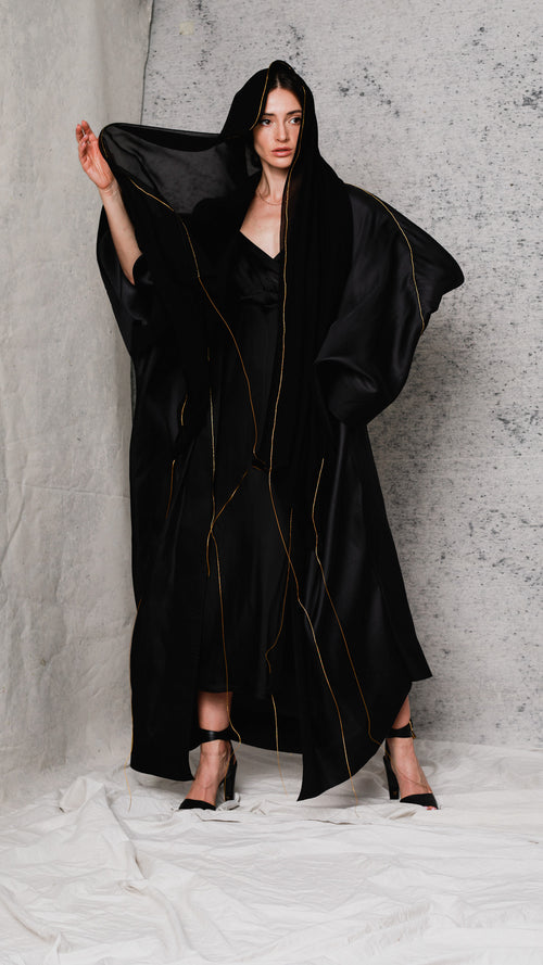 Khutoot Abaya in black organza
